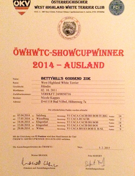 Zoes Urkunden :: ÖWHWTC-Showcup-Winner 2014